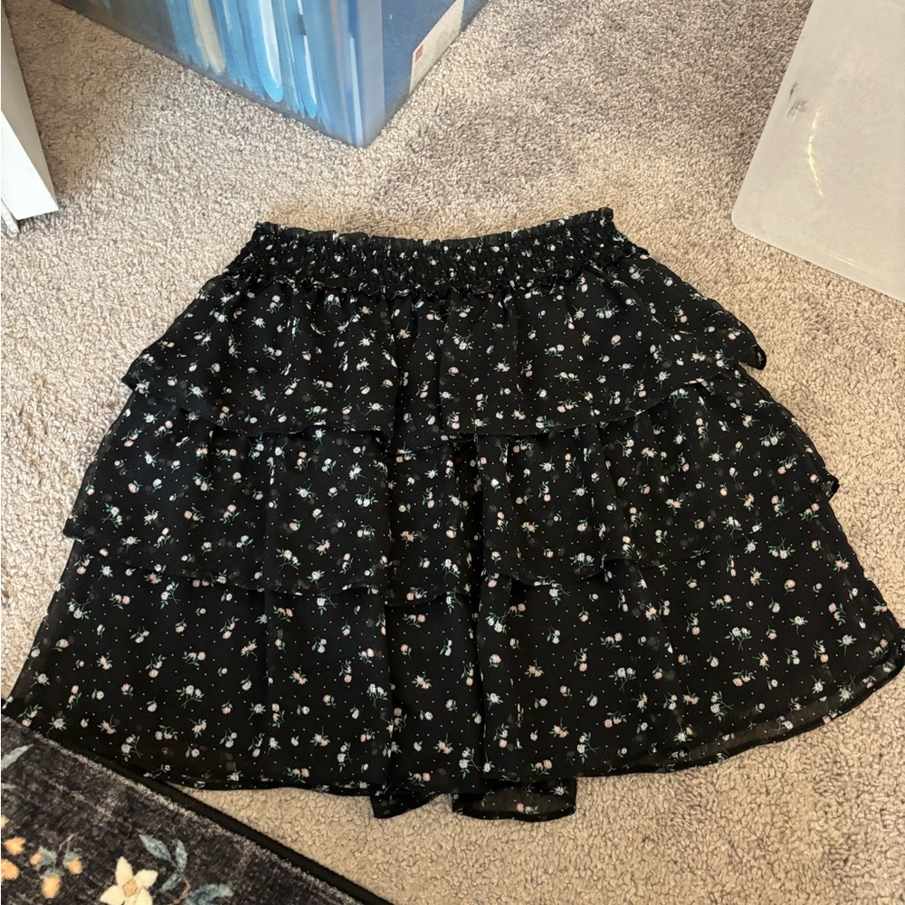 Floral Black Tiered Skirt - H&M